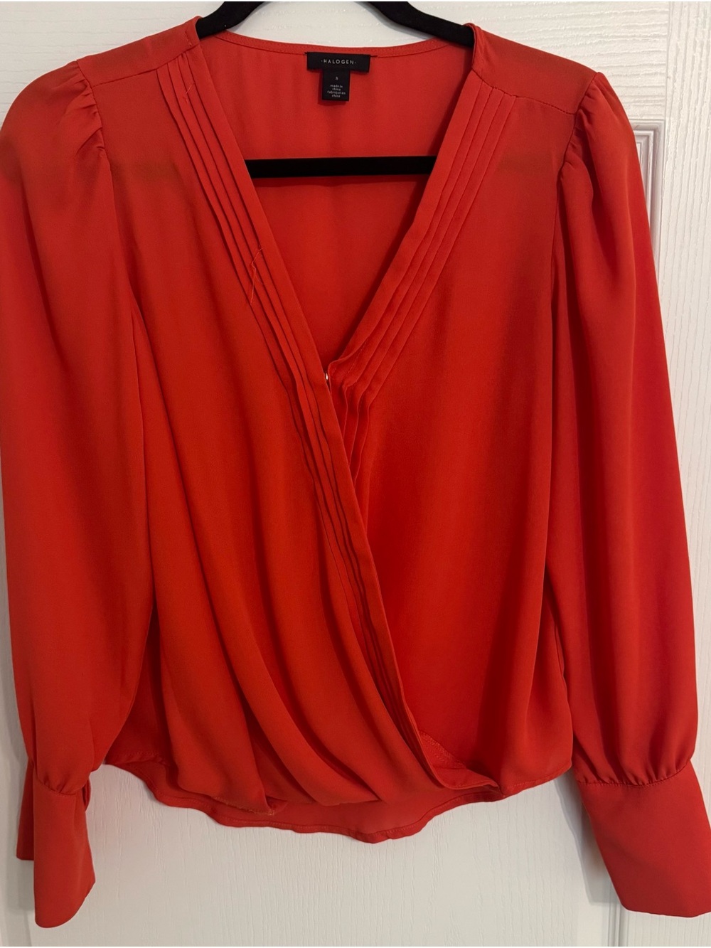 Halogen Vibrant Orange-Red Draped Wrap Blouse